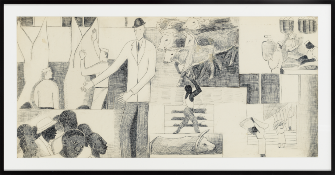 The Negro in Professional Life - Mural Study featuring the Meat Packing Industry