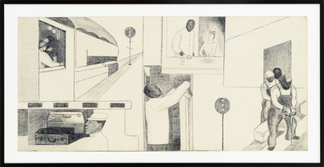 The Negro in Professional Life - Mural Study featuring the Railroad Industry
