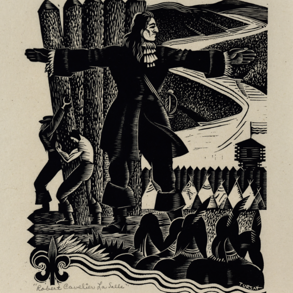 Charles Turzak's History of Illinois in Woodcuts, 02: Robert Cavelier La Salle and Tonti