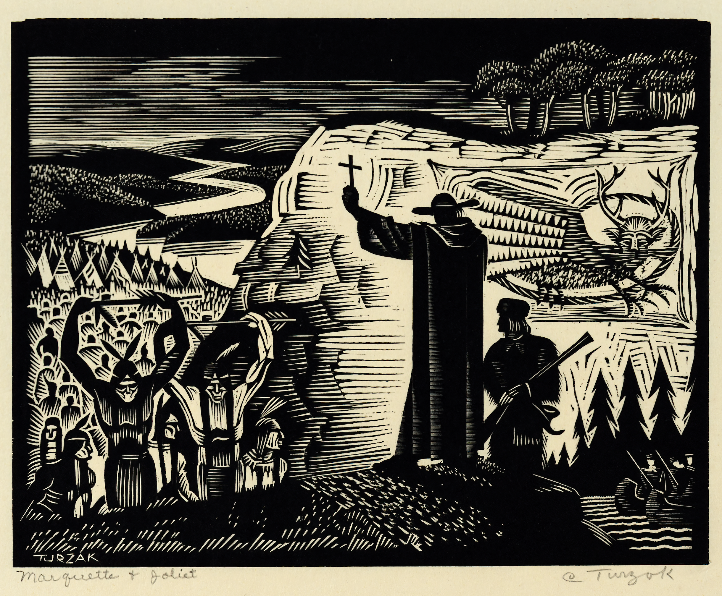 History of Illinois in Woodcuts, 01: Marquette and Joliet
