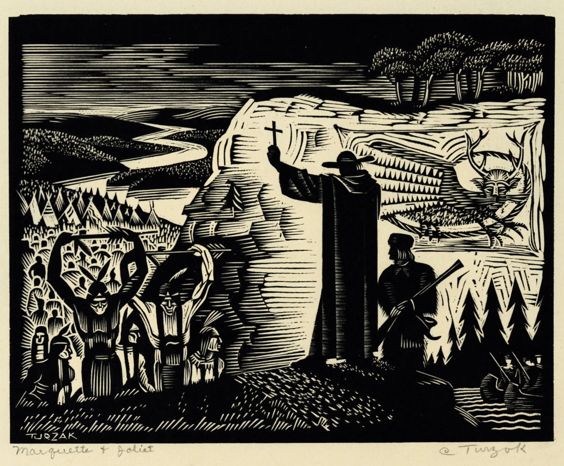 History of Illinois in Woodcuts, 01: Marquette and Joliet