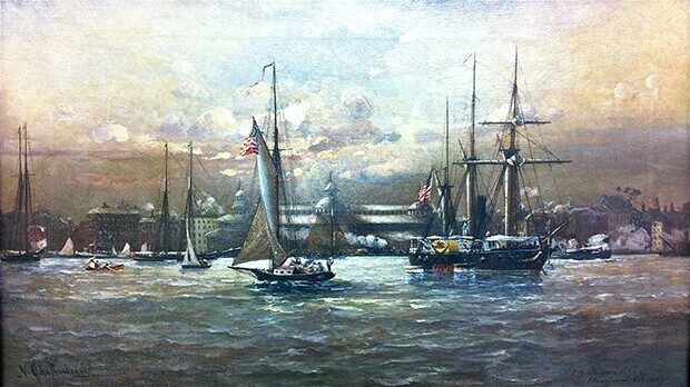 Untitled (Ships on Lake Michigan)